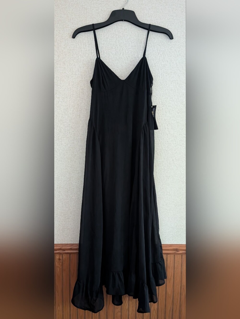 Women's Black Maxi Slip Dress with Ruffle Hem